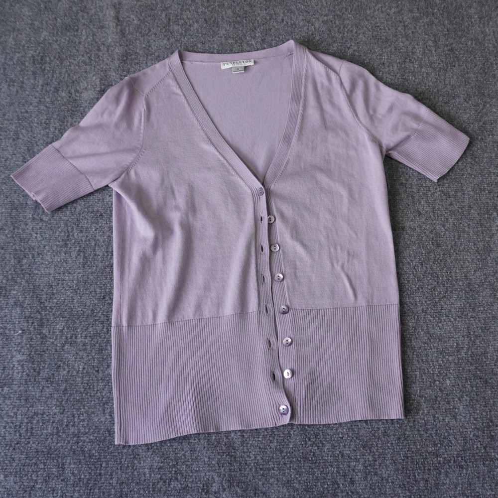 Pendleton‎ Petite Short Sleeve Cardigan Sweater Button Front Lavender Small